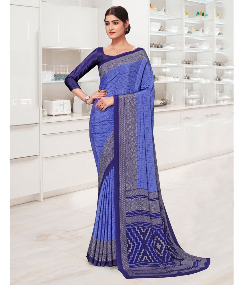     			Samah Crepe Printed Saree With Blouse Piece - Blue ( Pack of 1 )