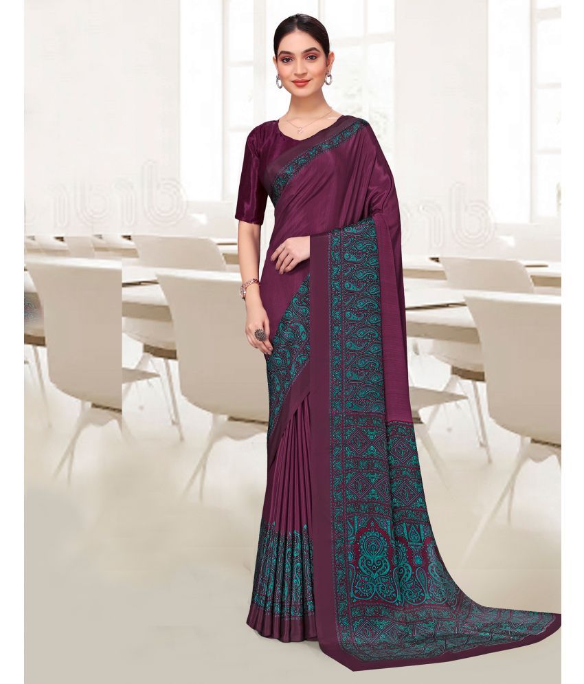     			Samah Crepe Printed Saree With Blouse Piece - Wine ( Pack of 1 )