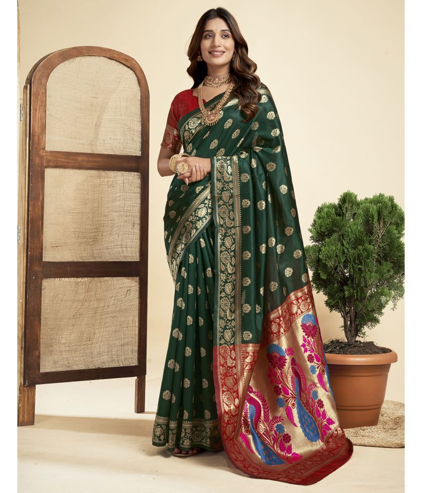     			Samah Silk Blend Embellished Saree With Blouse Piece - Green ( Pack of 1 )