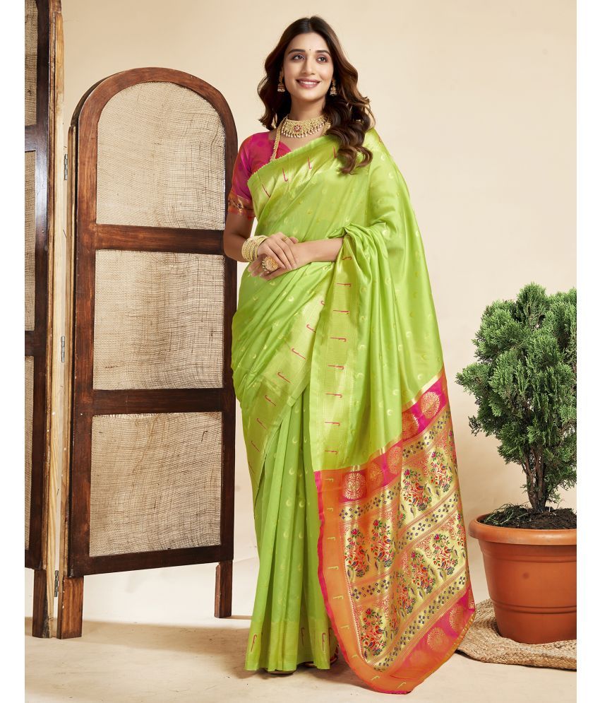     			Samah Silk Blend Printed Saree With Blouse Piece - Lime Green ( Pack of 1 )