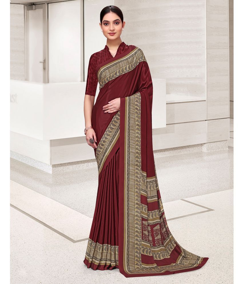     			Satrani Crepe Printed Saree With Blouse Piece - Maroon ( Pack of 1 )