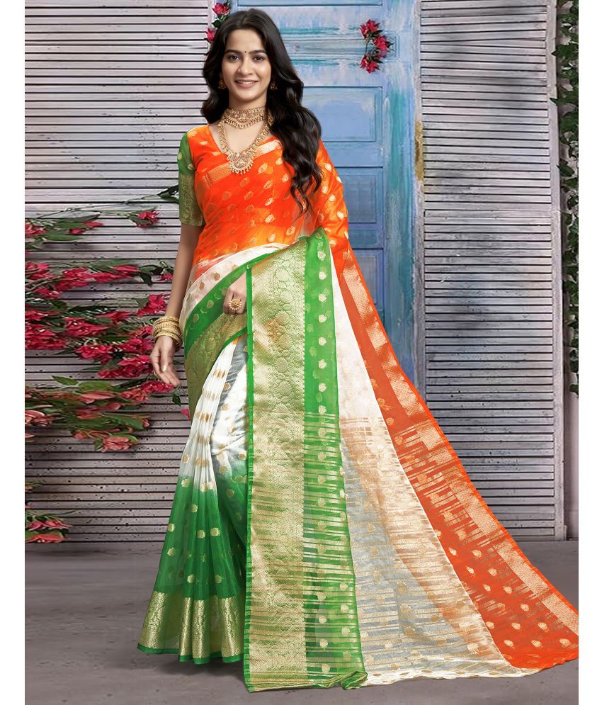     			Satrani Organza Embellished Saree With Blouse Piece - Multicolor2 ( Pack of 1 )