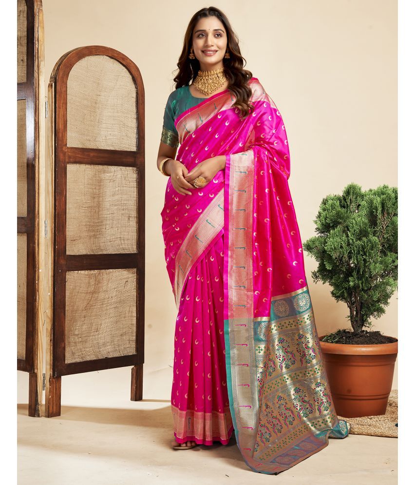     			Satrani Silk Blend Embellished Saree With Blouse Piece - Magenta ( Pack of 1 )