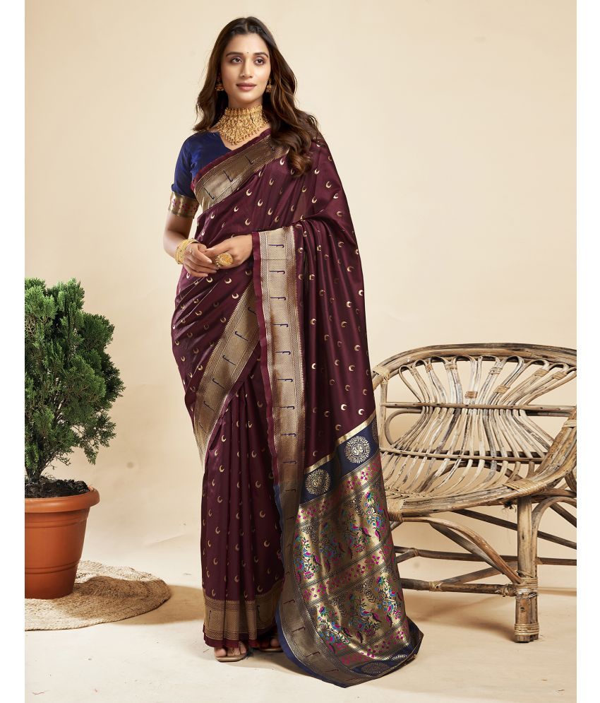     			Satrani Silk Blend Embellished Saree With Blouse Piece - Brown ( Pack of 1 )