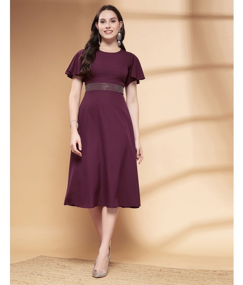     			Selvia Crepe Solid Midi Women's A-line Dress - Wine ( Pack of 1 )