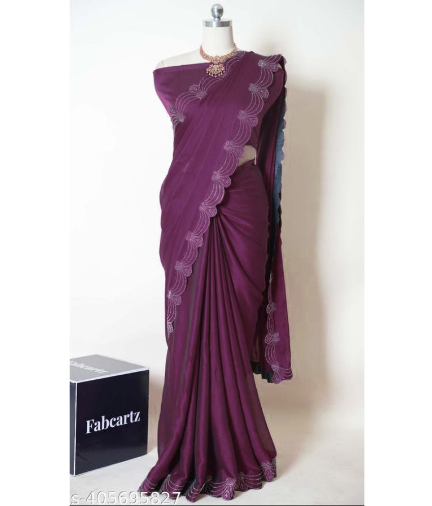     			Shivadit ethnic Georgette Embroidered Saree With Blouse Piece - Purple ( Pack of 1 )