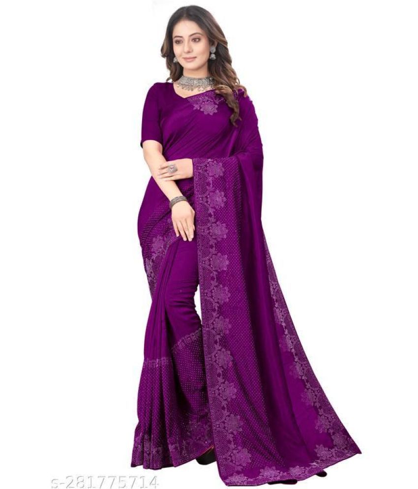     			Shivadit ethnic Georgette Embroidered Saree With Blouse Piece - Purple ( Pack of 1 )