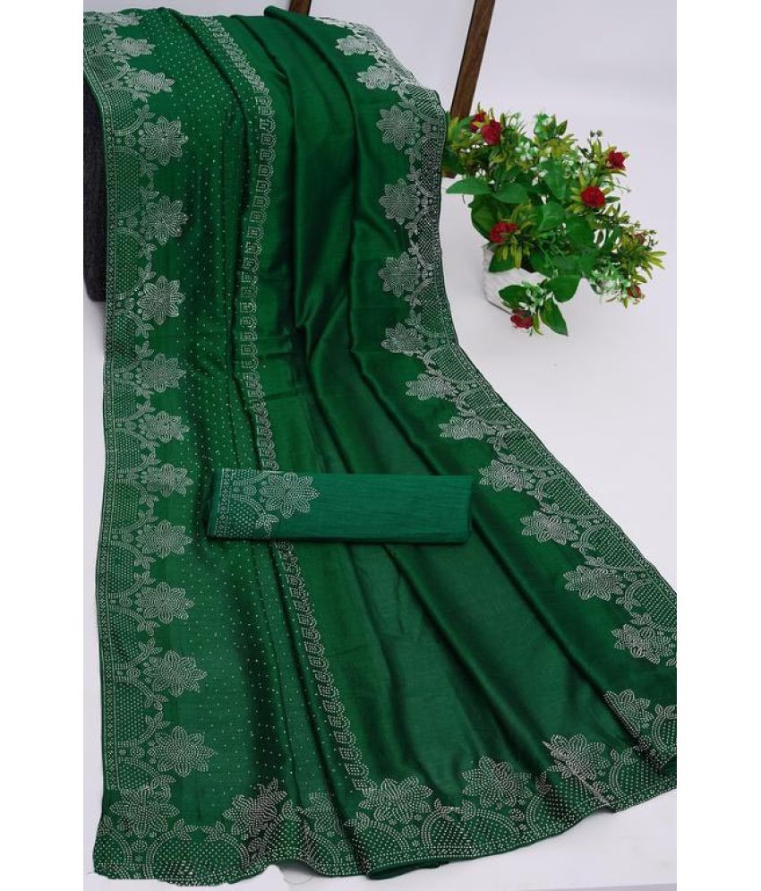     			Shivadit ethnic Georgette Self Design Saree With Blouse Piece - Green ( Pack of 1 )