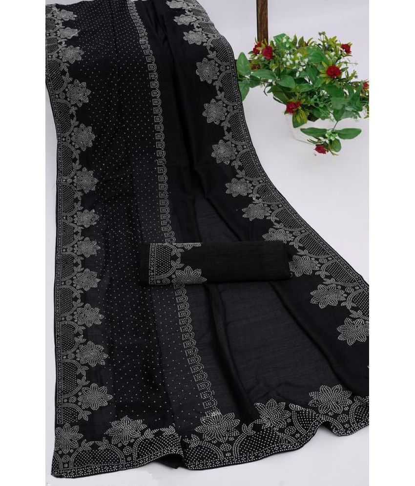     			Shivadit ethnic Georgette Self Design Saree With Blouse Piece - Black ( Pack of 1 )