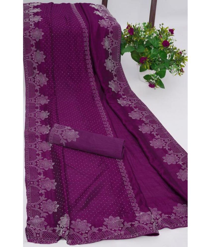     			Shivadit ethnic Georgette Self Design Saree With Blouse Piece - Purple ( Pack of 1 )