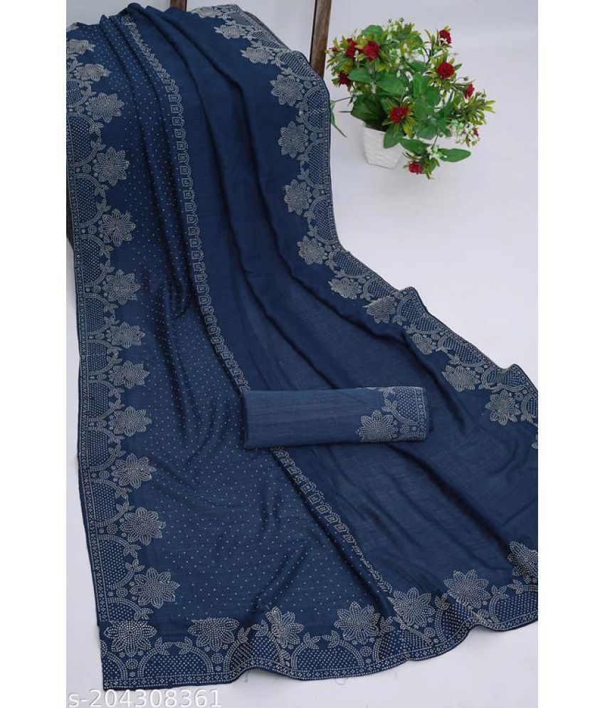     			Shivadit ethnic Georgette Self Design Saree With Blouse Piece - Teal ( Pack of 1 )