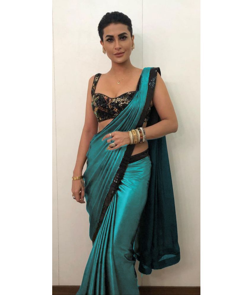     			Shivadit ethnic Lycra Embroidered Saree With Blouse Piece - Teal ( Pack of 1 )