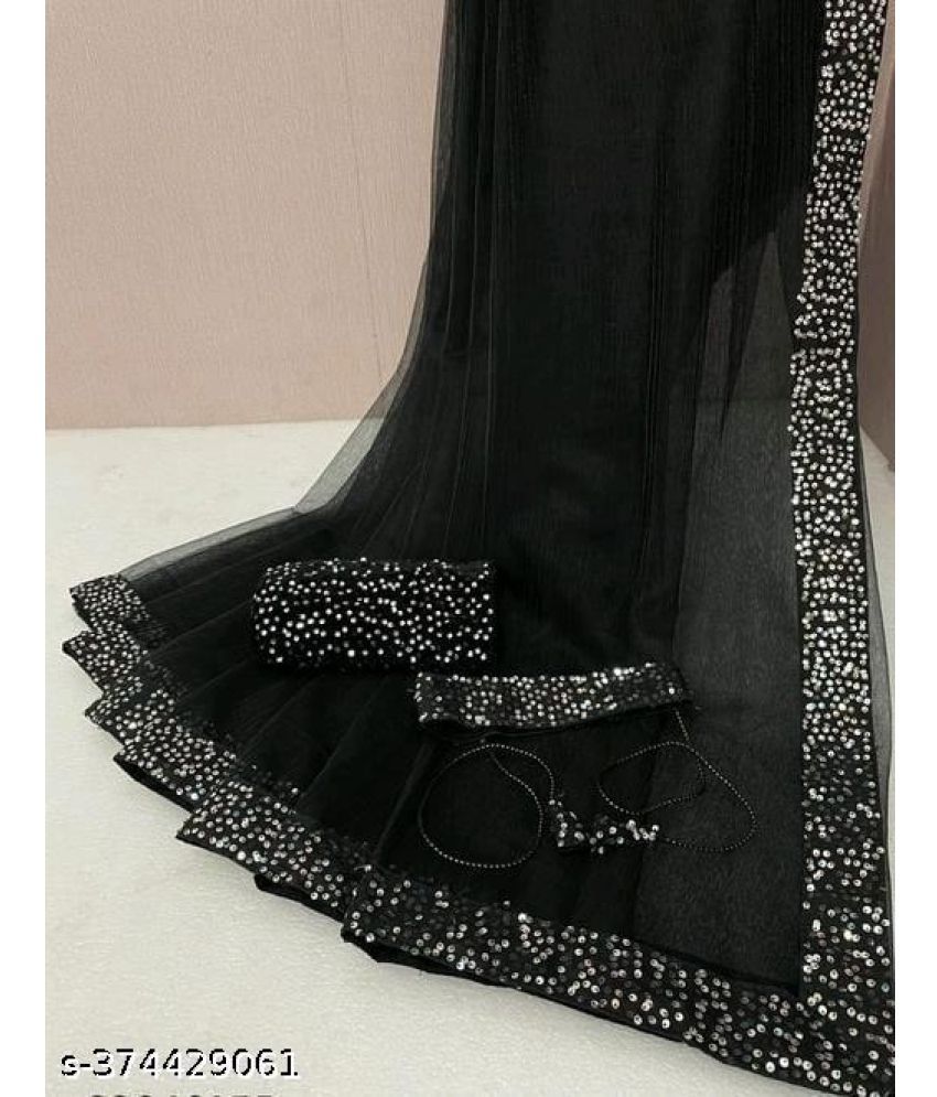     			Shivadit ethnic Net Embroidered Saree With Blouse Piece - Black ( Pack of 1 )