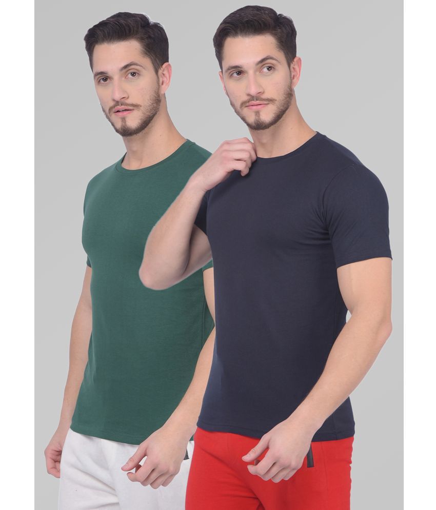     			Zeal G Cotton Slim Fit Solid Half Sleeves Men's T-Shirt - Green ( Pack of 2 )