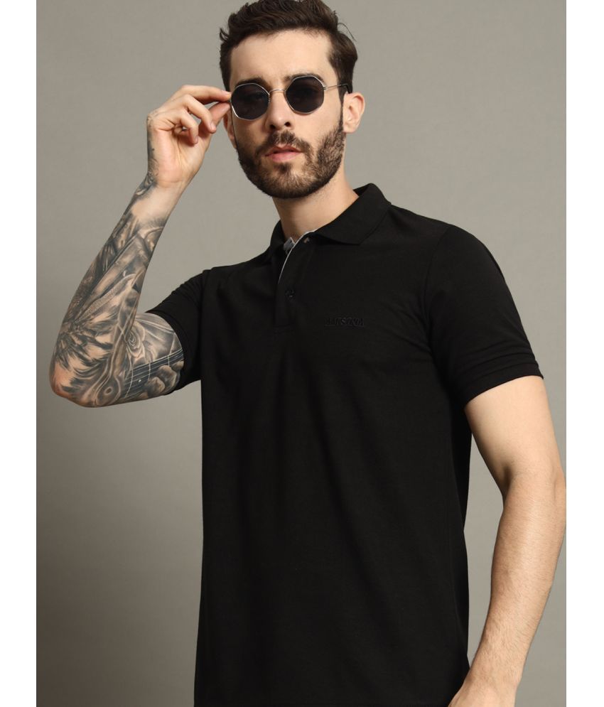     			AAUSTRIA Cotton Blend Regular Fit Solid Half Sleeves Men's Polo T Shirt - Black ( Pack of 1 )