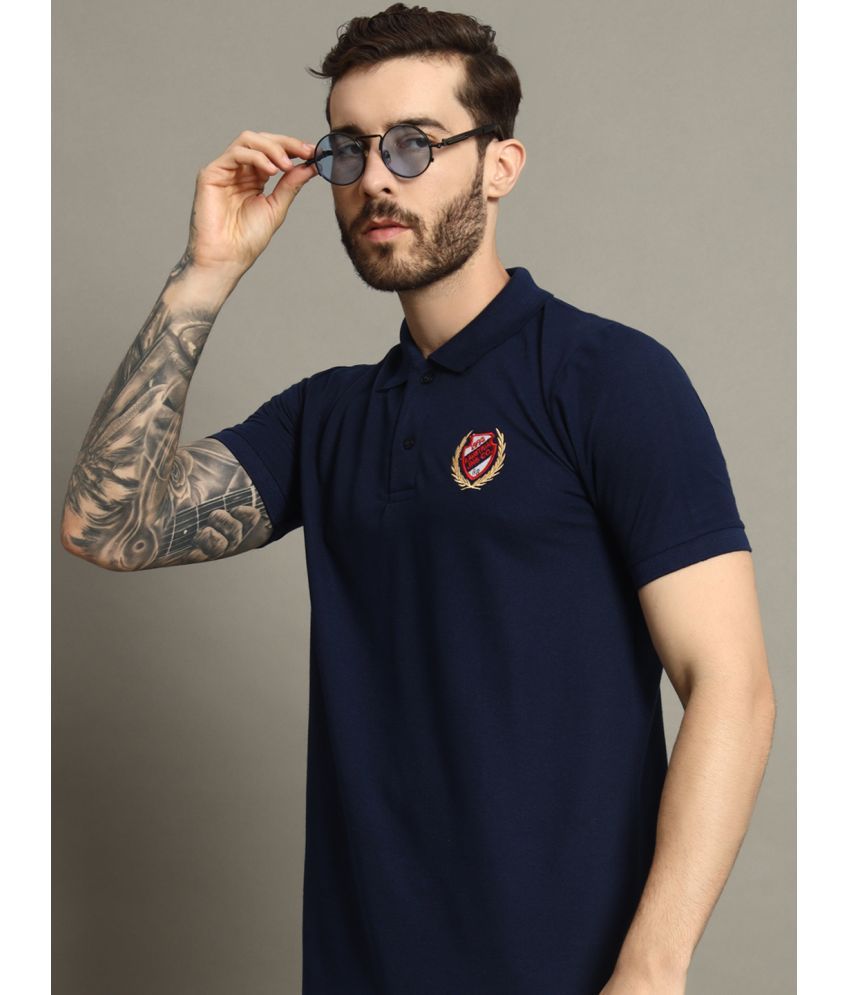     			AAUSTRIA Cotton Blend Regular Fit Embroidered Half Sleeves Men's Polo T Shirt - Navy ( Pack of 1 )