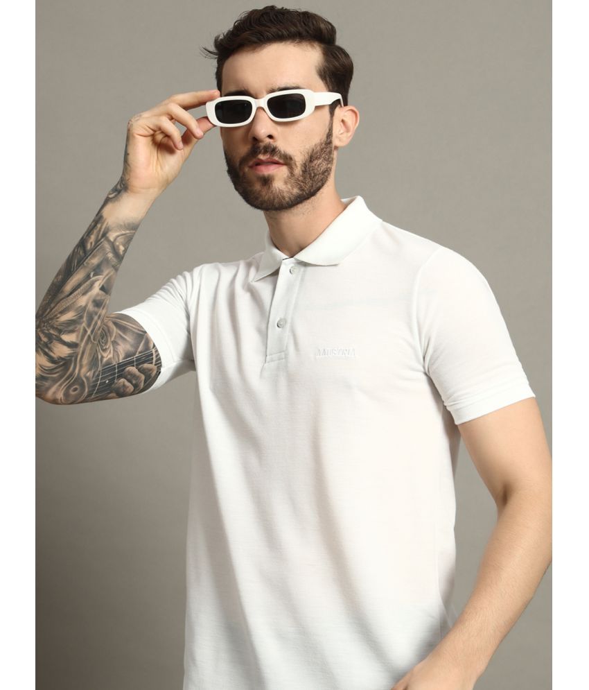     			AAUSTRIA Cotton Blend Regular Fit Solid Half Sleeves Men's Polo T Shirt - White ( Pack of 1 )