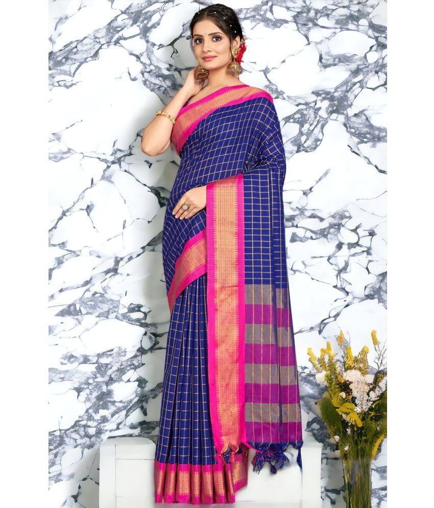     			AMTHI Cotton Silk Woven Saree With Blouse Piece - Navy Blue ( Pack of 1 )