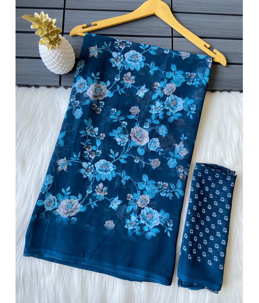     			BHAVIKA SILK MILLS Georgette Printed Saree With Blouse Piece - Blue ( Pack of 1 )