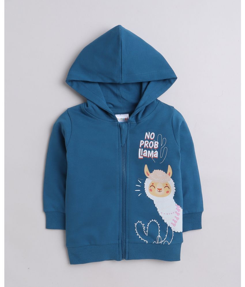     			BUMZEE Teal Blue Girls  Full Sleeves Cotton Hooded Sweatshirt Age - 3-6 Months