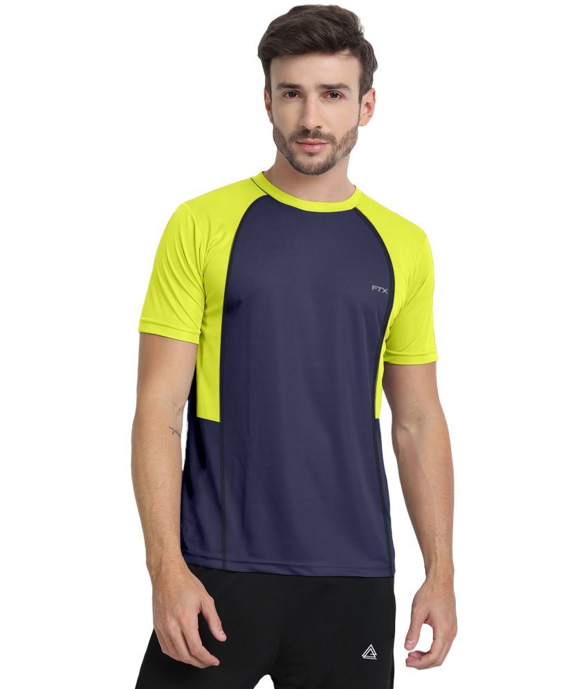     			FTX Polyester Regular Fit Colorblock Half Sleeves Men's T-Shirt - Melange Navy ( Pack of 1 )