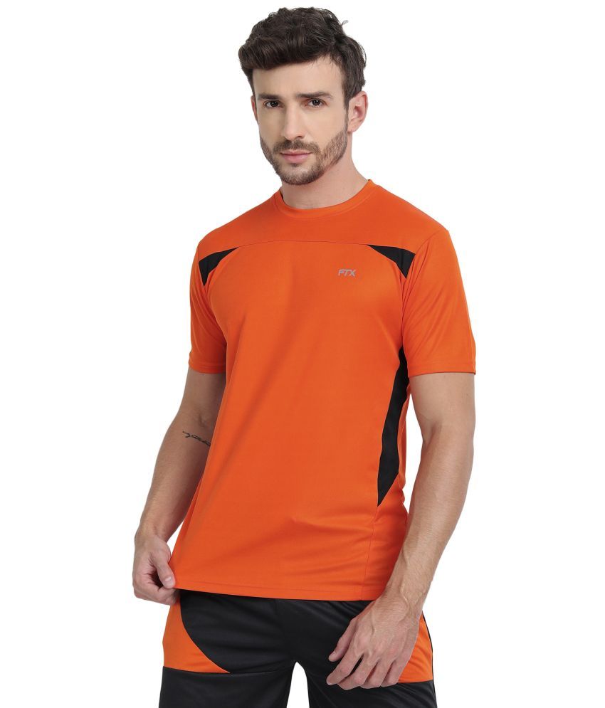     			FTX Polyester Regular Fit Colorblock Half Sleeves Men's T-Shirt - Orange ( Pack of 1 )