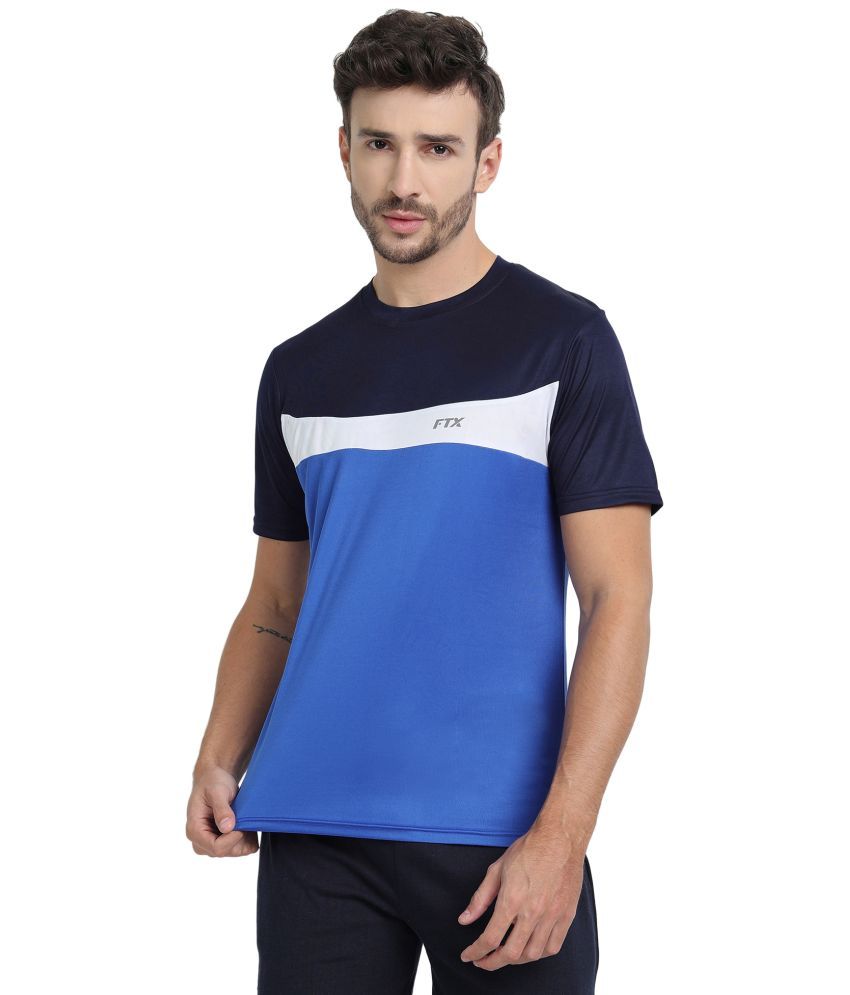     			FTX Polyester Regular Fit Colorblock Half Sleeves Men's T-Shirt - Blue ( Pack of 1 )