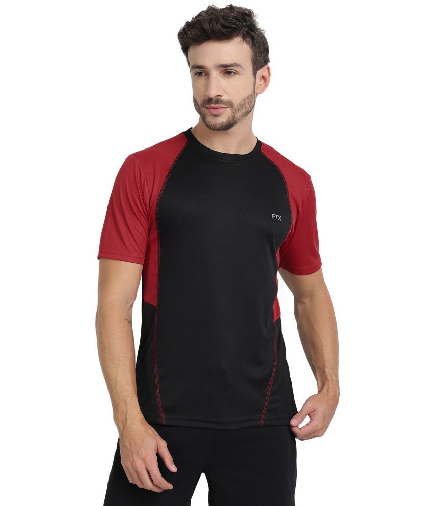     			FTX Polyester Regular Fit Colorblock Half Sleeves Men's T-Shirt - Black ( Pack of 1 )