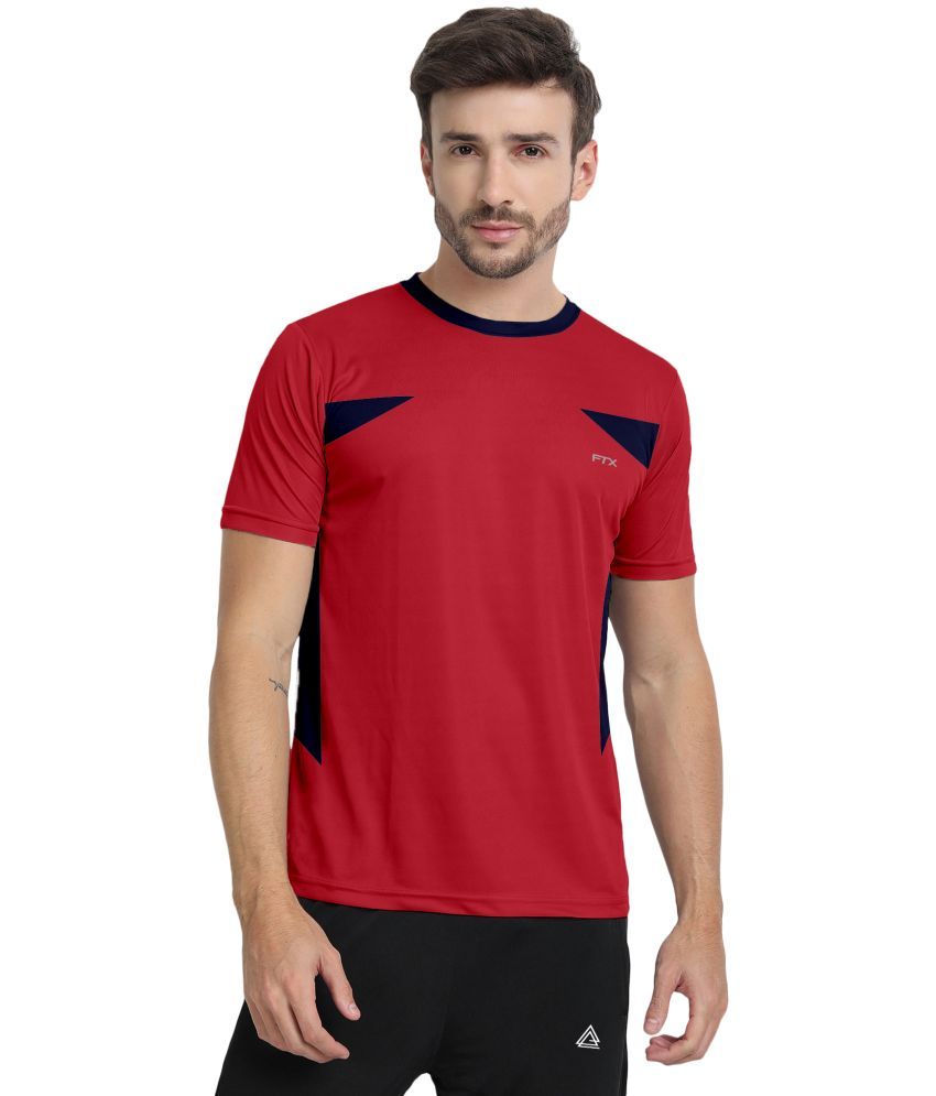     			FTX Polyester Regular Fit Colorblock Half Sleeves Men's T-Shirt - Red ( Pack of 1 )