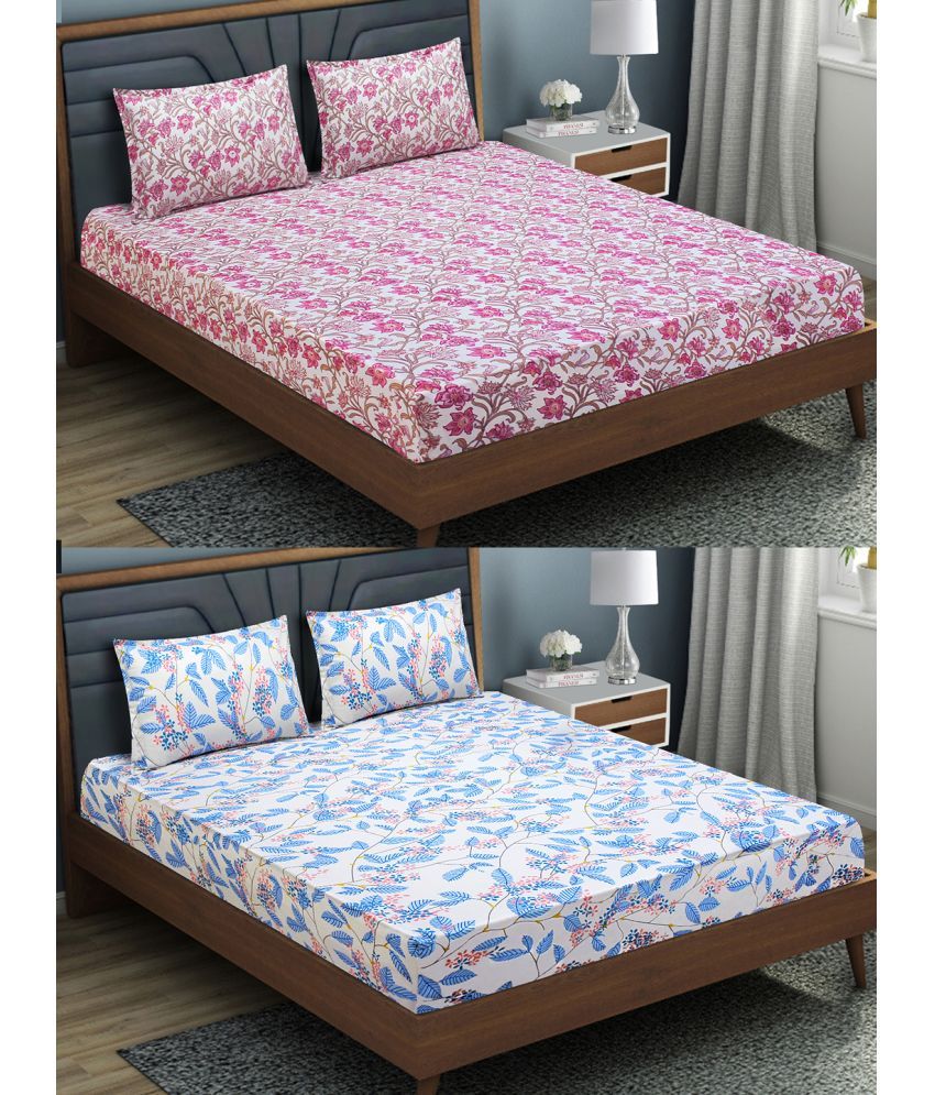     			Home Candy Microfibre Floral Fitted 2 Bedsheets with 4 Pillow Covers ( Double Bed ) - Pink