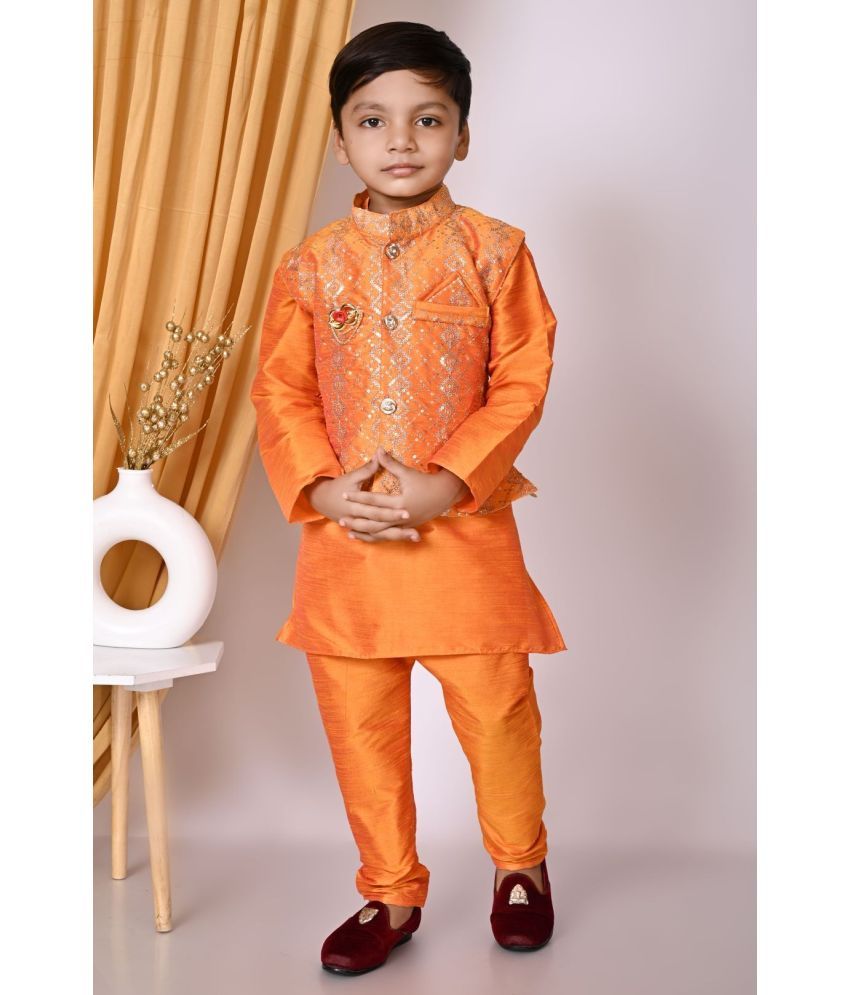     			New Collection Pack of 1 Boys Cotton Blend Kurta Sets ( Orange )