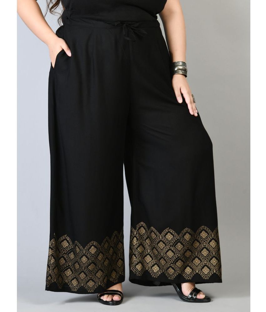     			PrettyPlus by Desinoor.com Black Rayon Wide leg Women's Palazzos ( Pack of 1 )