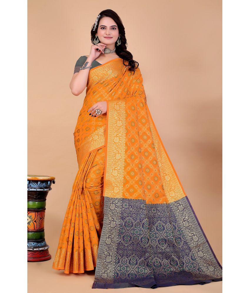     			Raj Vivah Silk Blend Embellished Saree With Blouse Piece - Yellow ( Pack of 1 )