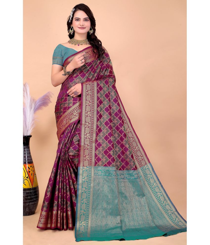     			Raj Vivah Silk Blend Embellished Saree With Blouse Piece - Wine ( Pack of 1 )