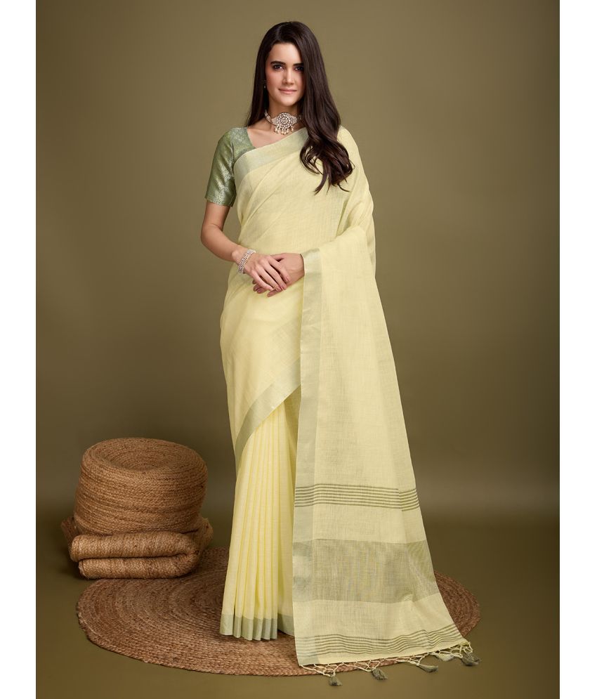     			Rekha Maniyar Linen Solid Saree With Blouse Piece - Yellow ( Pack of 1 )