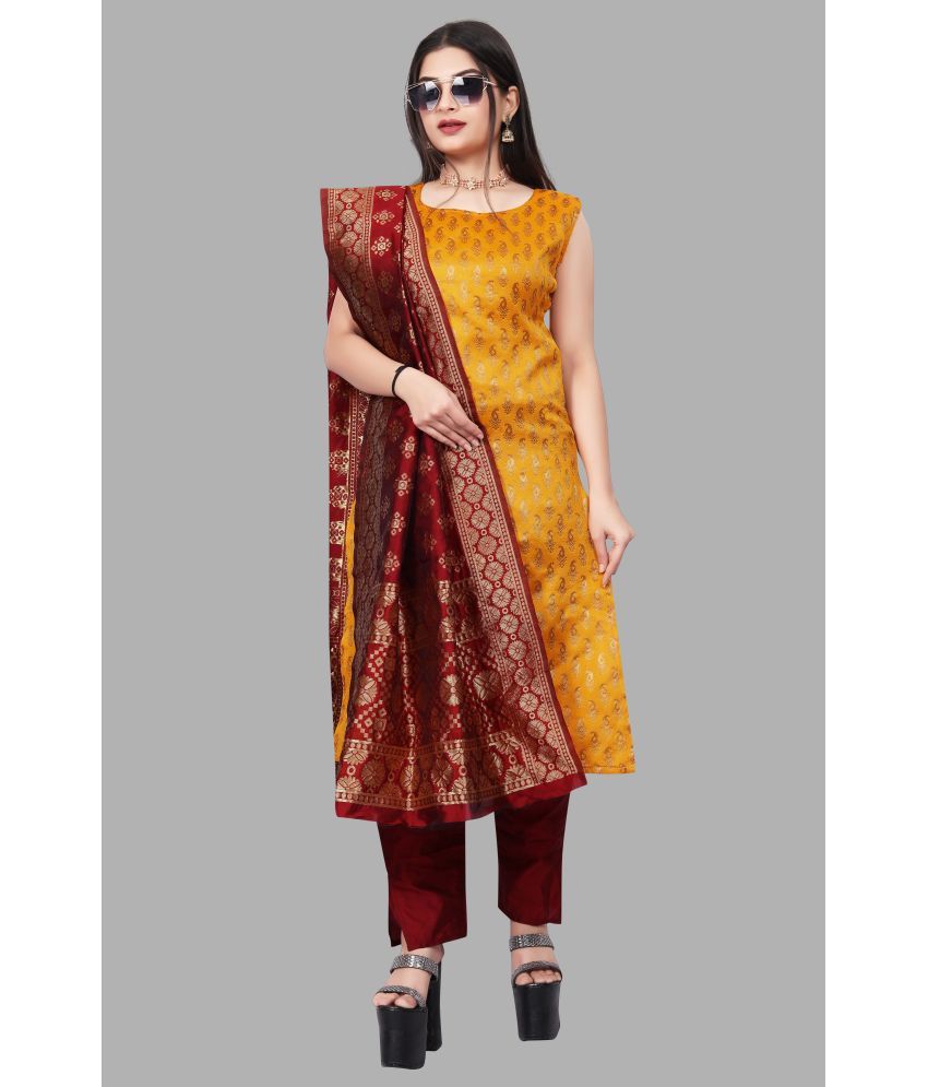     			sukhnath creation Banarasi Embellished Kurti With Pants Women's Stitched Salwar Suit - Yellow ( Pack of 1 )