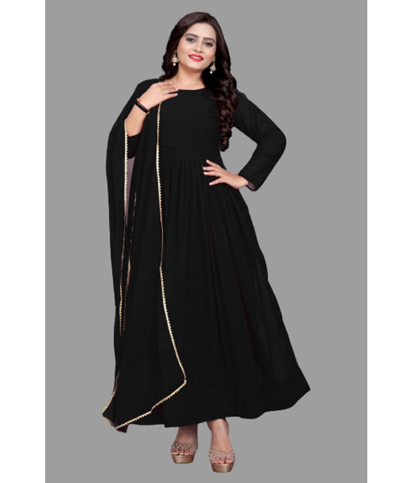     			A TO Z CART Black Flared Georgette Women's Stitched Ethnic Gown ( Pack of 1 )