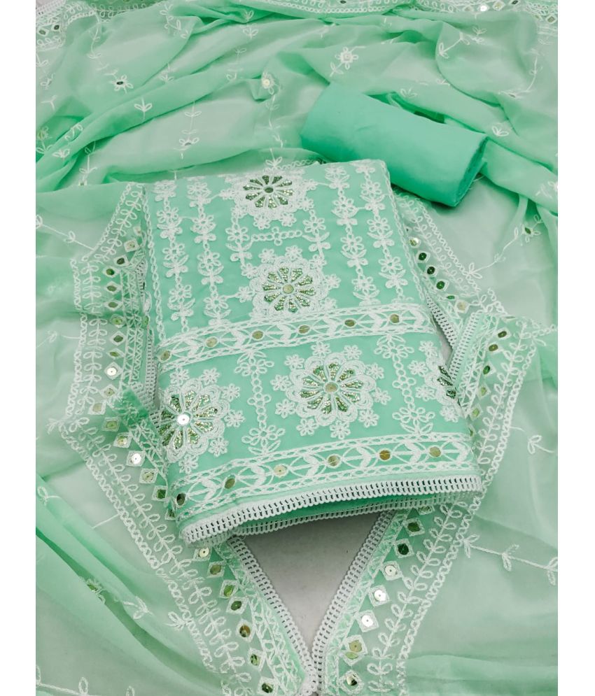     			ALSHOP Unstitched Georgette Embroidered Dress Material - Sea Green ( Pack of 1 )