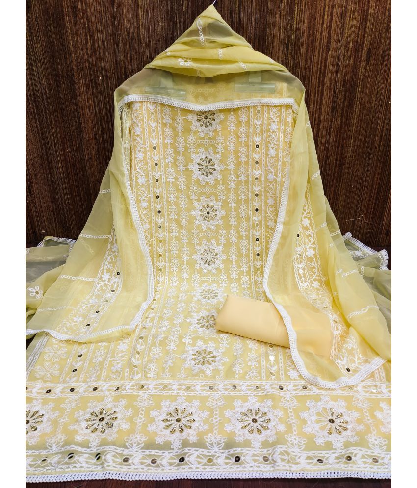     			ALSHOP Unstitched Georgette Embroidered Dress Material - Yellow ( Pack of 1 )