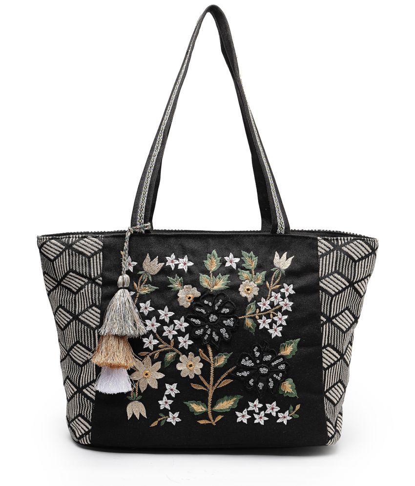     			Anekaant Black Cotton Tote Bag