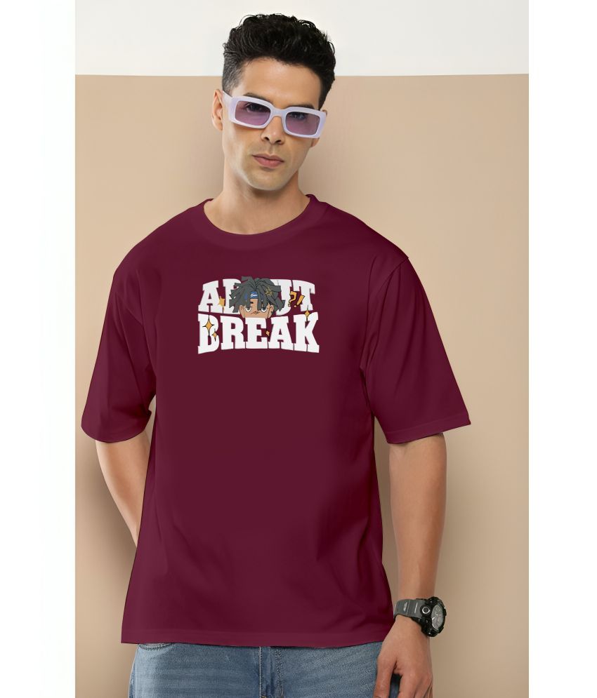     			FLYIND Cotton Oversized Fit Printed Half Sleeves Men's T-Shirt - Maroon ( Pack of 1 )