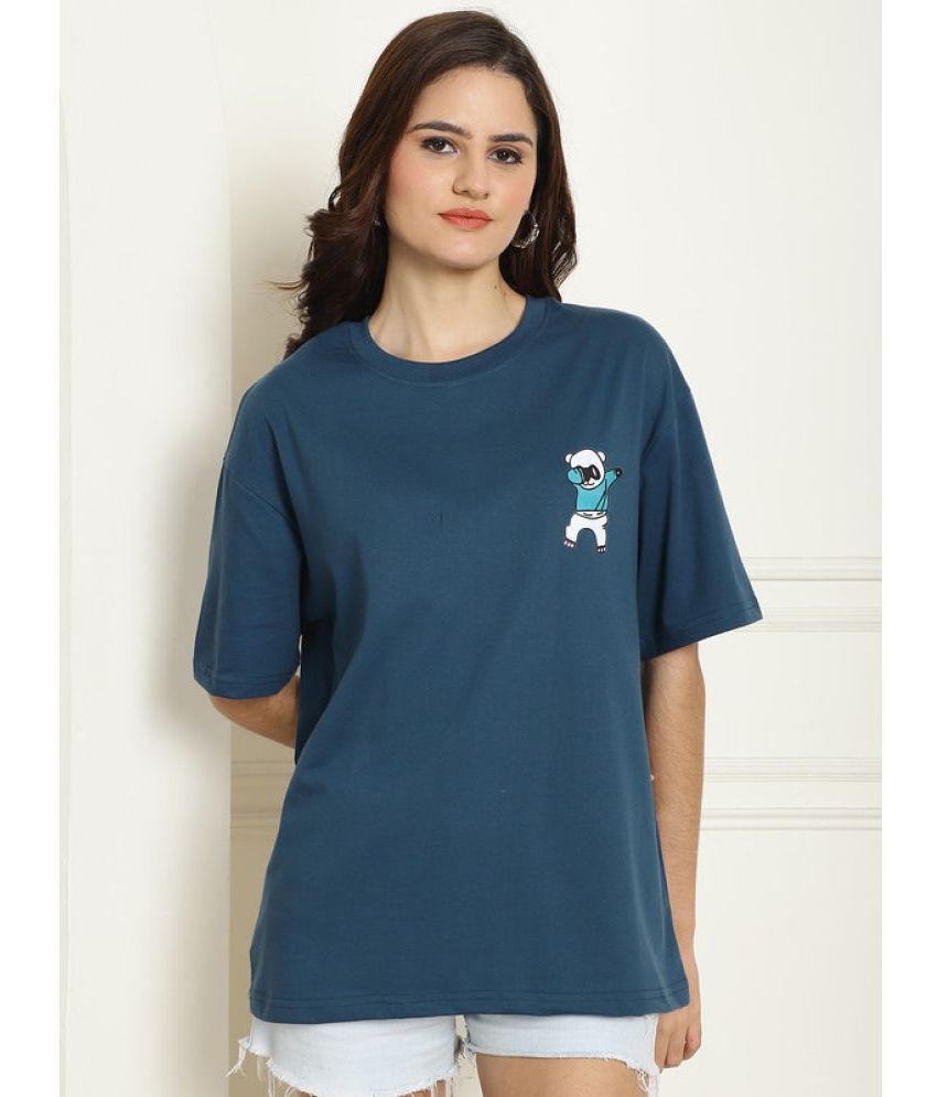     			Fabflee Turquoise Cotton Blend Women's T-Shirt ( Pack of 1 )