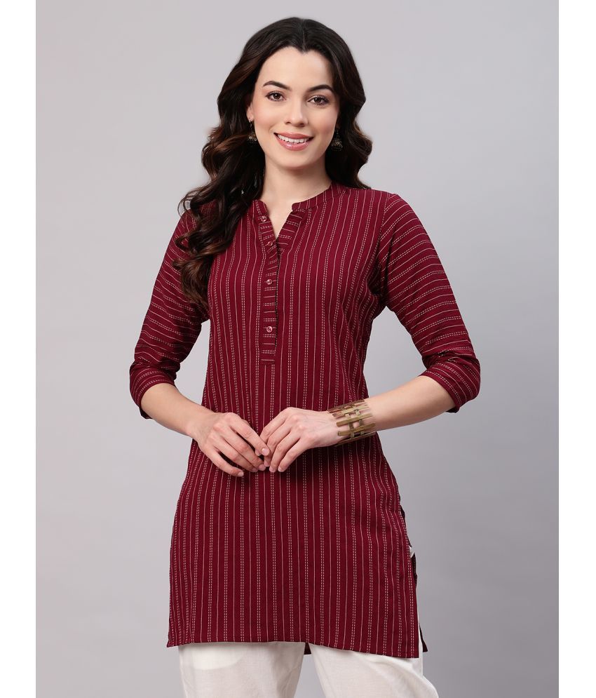     			Flamboyant Rayon Striped Straight Women's Kurti - Maroon ( Pack of 1 )