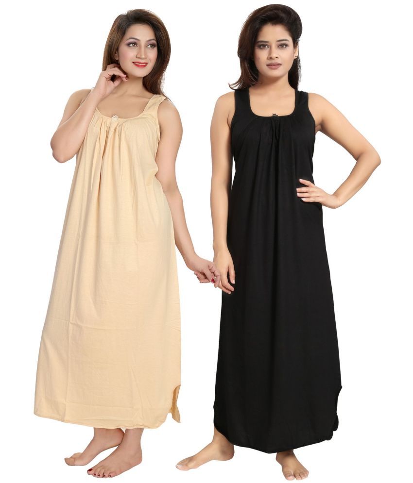     			INNER BEATS Multicolor Cotton Blend Women's Nightwear Night Dress ( Pack of 2 )