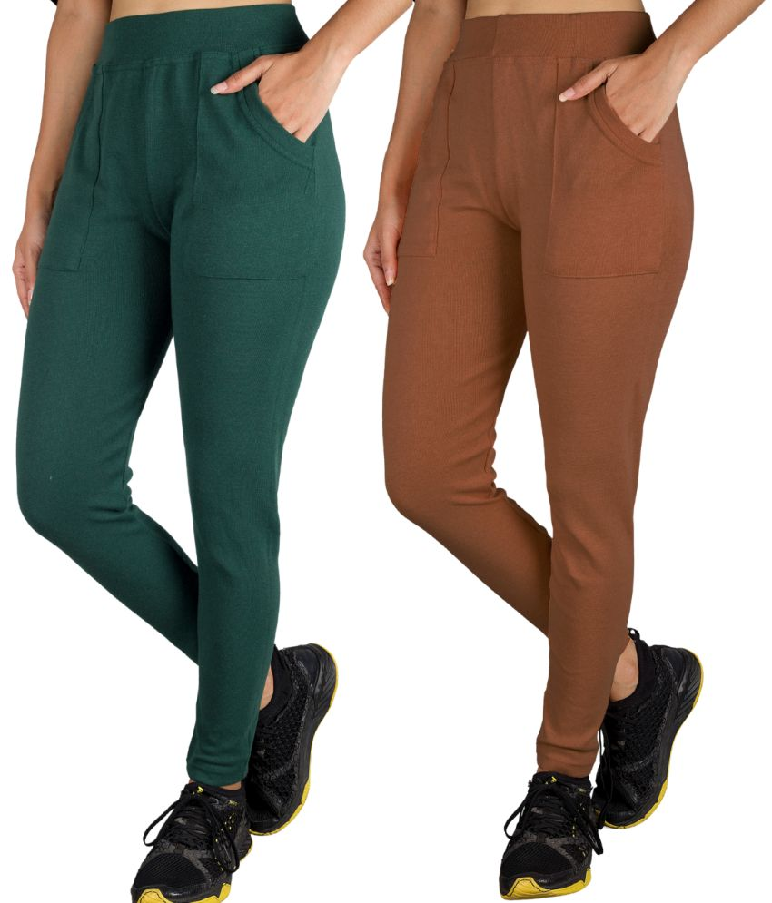     			KARARO JEGGINGS - Cotton Blend Skinny Fit Green Women's Jeggings ( Pack of 2 )