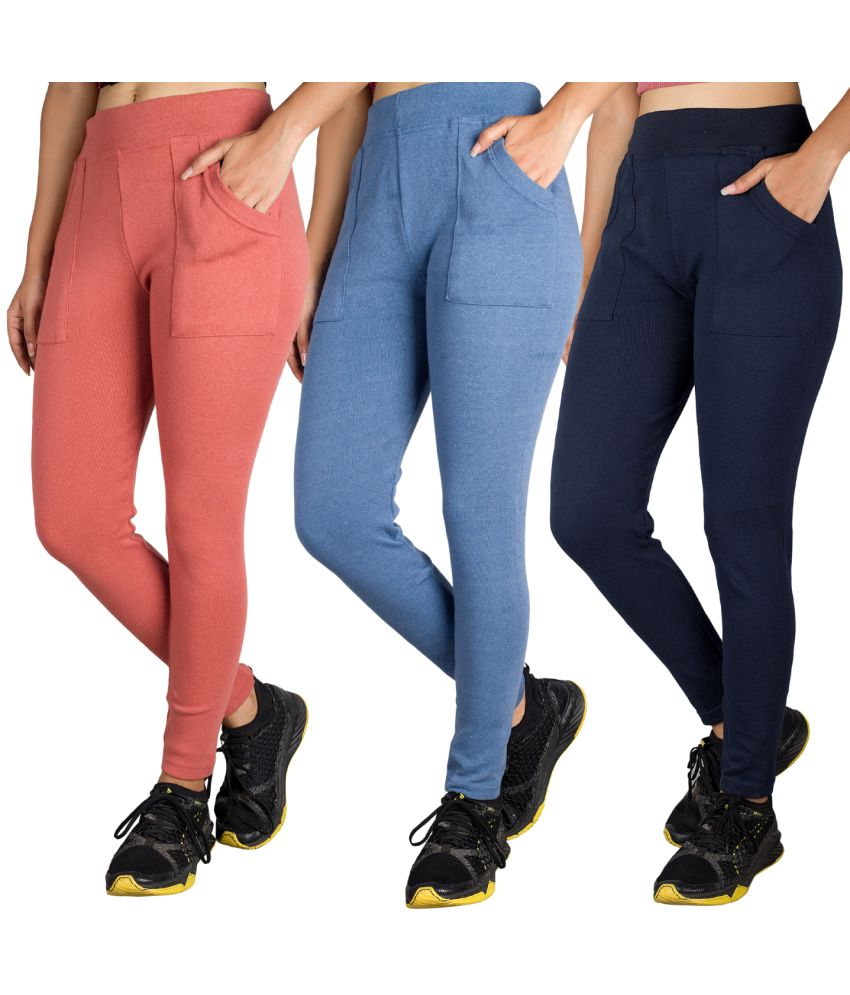     			KARARO JEGGINGS - Cotton Blend Skinny Fit Blue Women's Jeggings ( Pack of 3 )