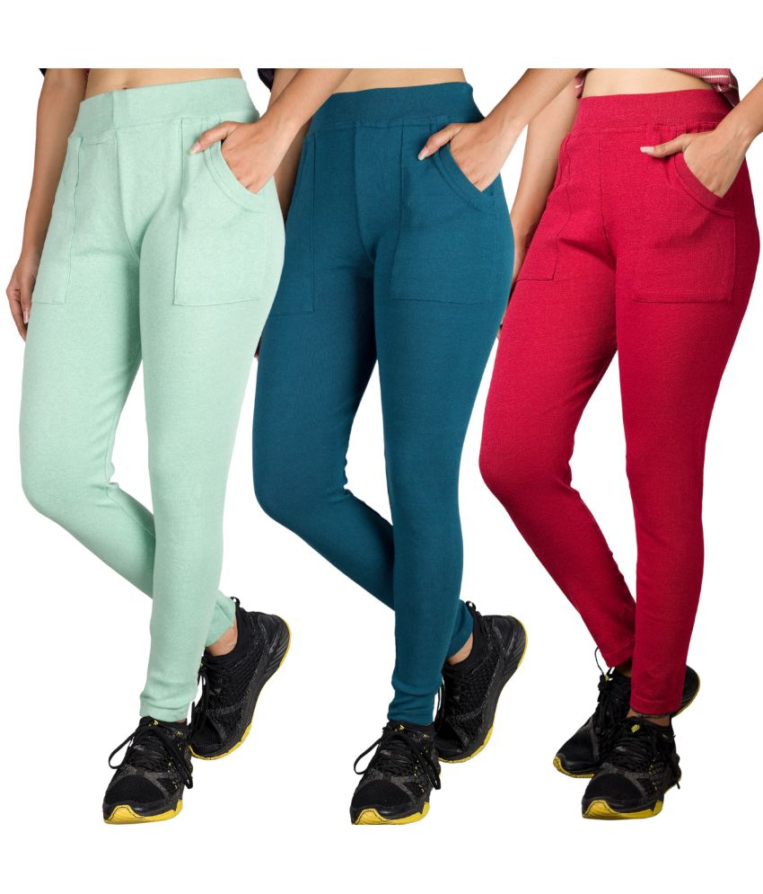     			KARARO JEGGINGS - Cotton Blend Skinny Fit Mint Green Women's Jeggings ( Pack of 3 )