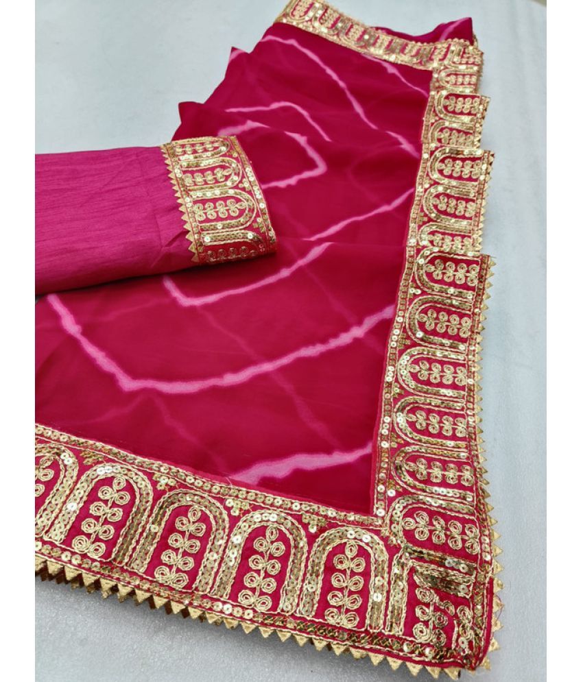     			Poshvariety Georgette Dyed Saree With Blouse Piece - Rani ( Pack of 1 )