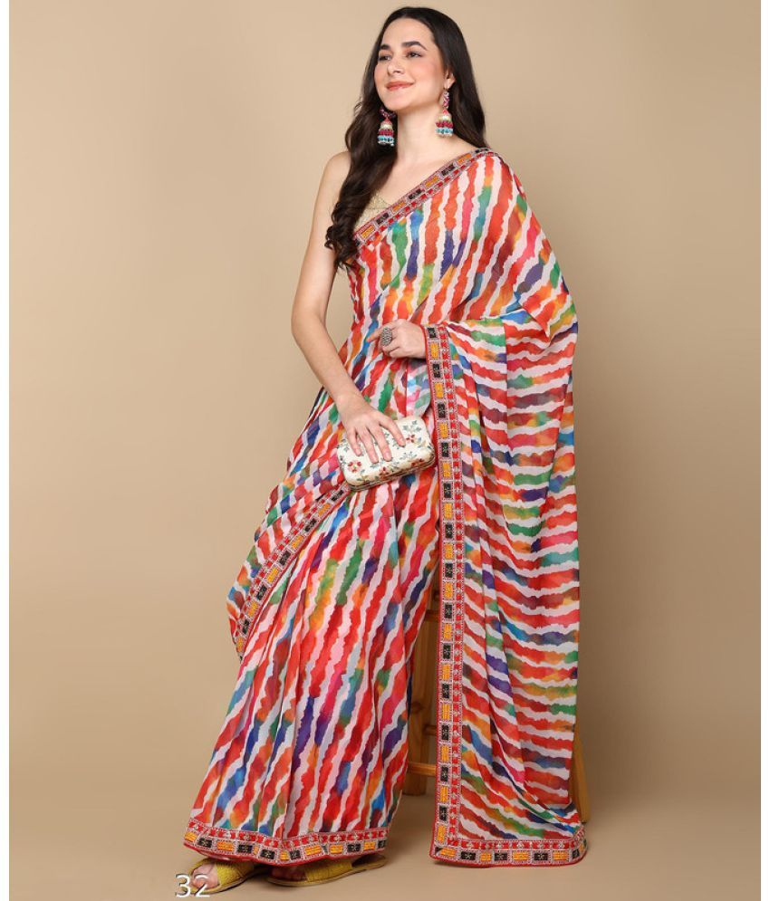     			Poshvariety Georgette Printed Saree With Blouse Piece - Multicolour ( Pack of 1 )