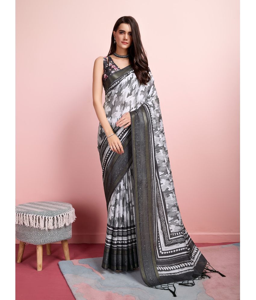     			Rekha Maniyar Silk Blend Printed Saree With Blouse Piece - Black ( Pack of 1 )